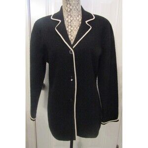 Josephine Chaus Womens 100% Wool Black Button Front Cardigan Sweater Jacket Sz S